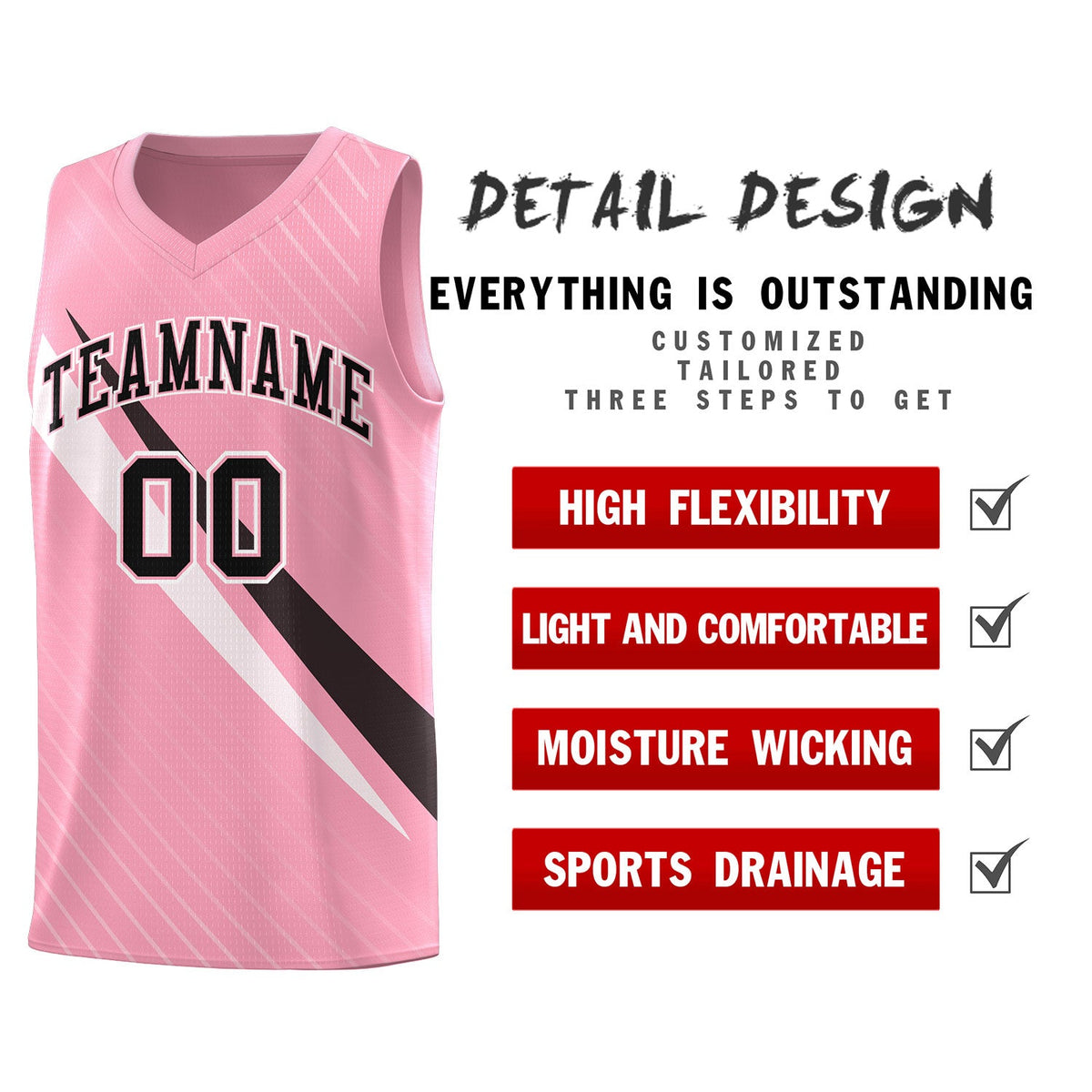 Custom Light Pink Diagonal Pinstripe Pattern Color Block Sports Uniform Basketball Jersey|KXKSHOP