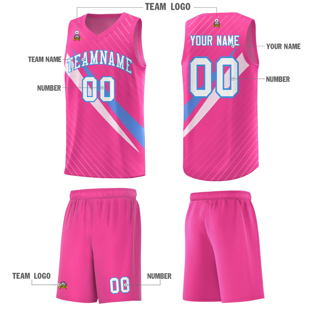 Custom Pink Diagonal Pinstripe Pattern Color Block Sports Uniform Basketball Jersey|KXKSHOP