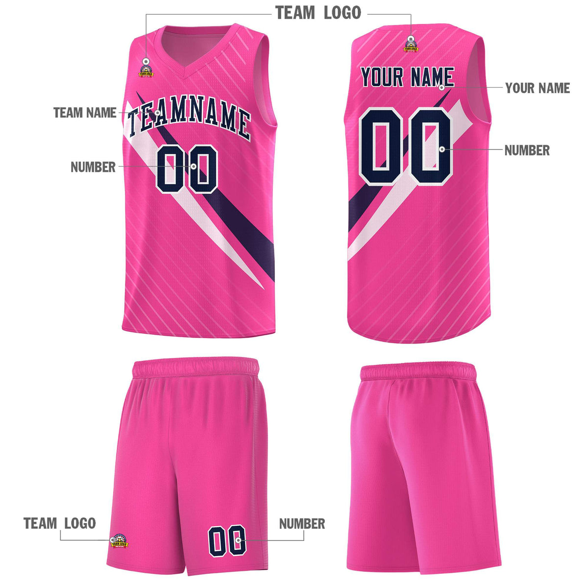 Custom Pink Diagonal Pinstripe Pattern Color Block Sports Uniform Basketball Jersey|KXKSHOP
