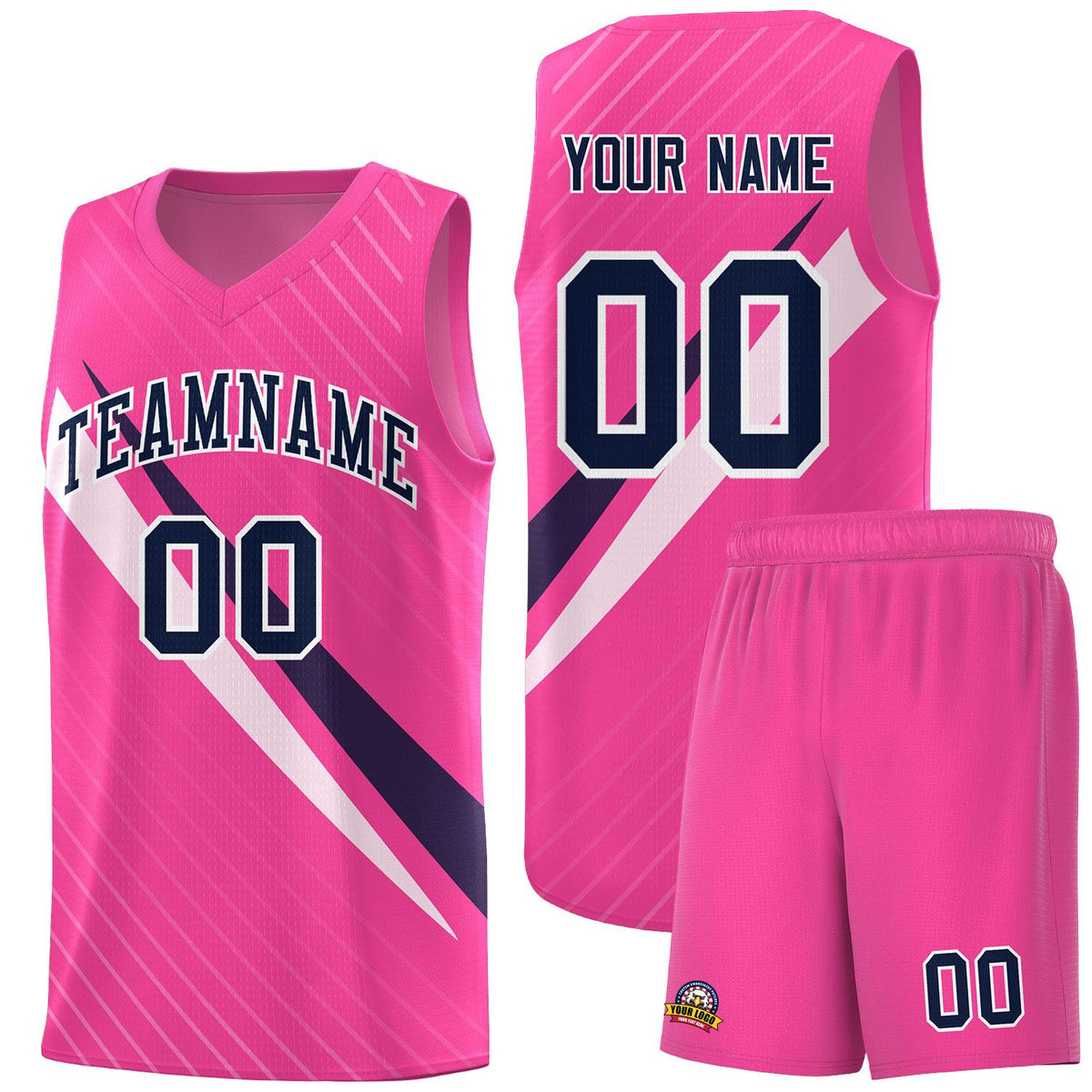 Custom Pink Diagonal Pinstripe Pattern Color Block Sports Uniform Basketball Jersey|KXKSHOP