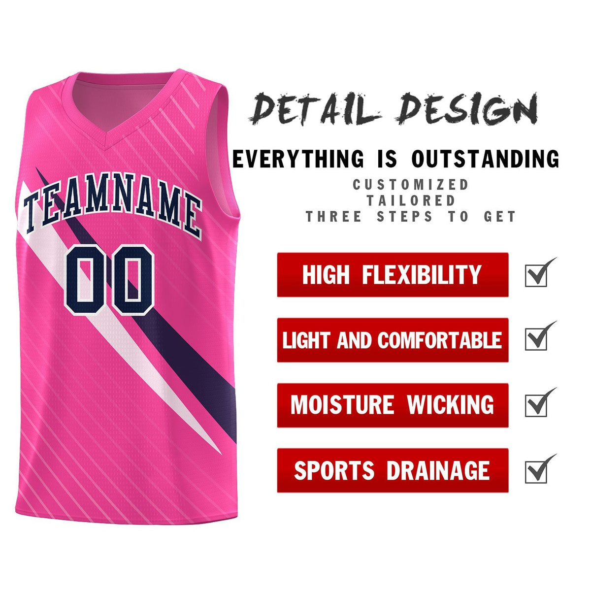 Custom Pink Diagonal Pinstripe Pattern Color Block Sports Uniform Basketball Jersey|KXKSHOP