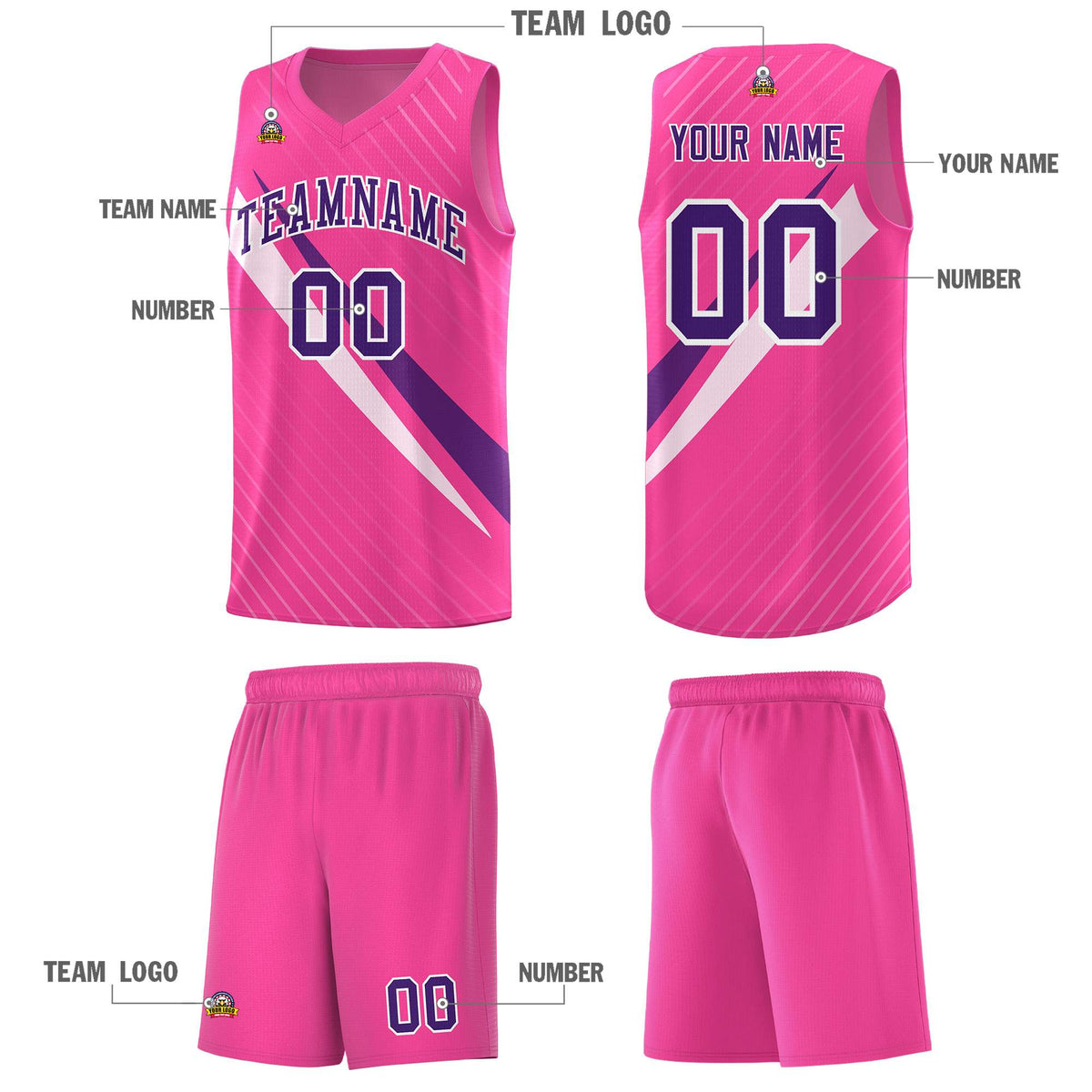 Custom Pink Diagonal Pinstripe Pattern Color Block Sports Uniform Basketball Jersey|KXKSHOP