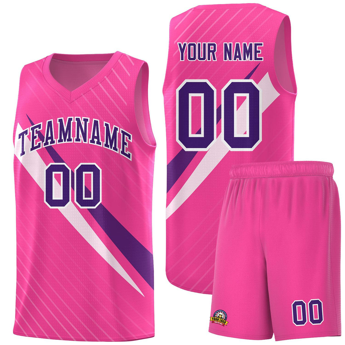 Custom Pink Diagonal Pinstripe Pattern Color Block Sports Uniform Basketball Jersey|KXKSHOP
