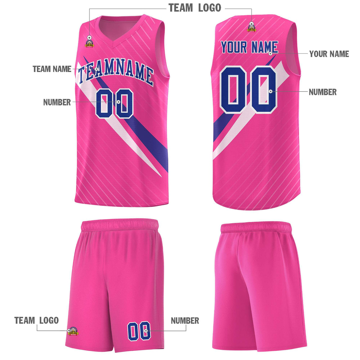 Custom Pink Diagonal Pinstripe Pattern Color Block Sports Uniform Basketball Jersey|KXKSHOP