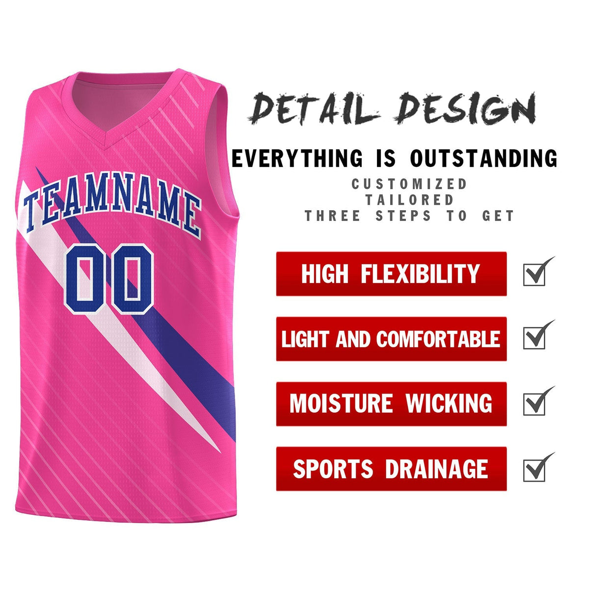 Custom Pink Diagonal Pinstripe Pattern Color Block Sports Uniform Basketball Jersey|KXKSHOP