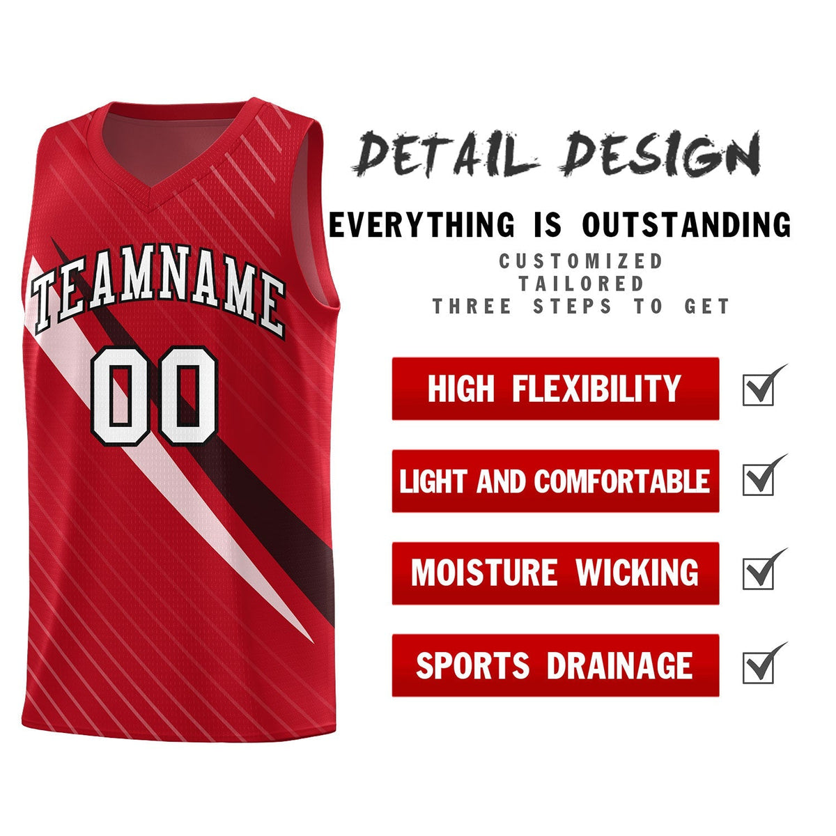 Custom Red Diagonal Pinstripe Pattern Color Block Sports Uniform Basketball Jersey|KXKSHOP