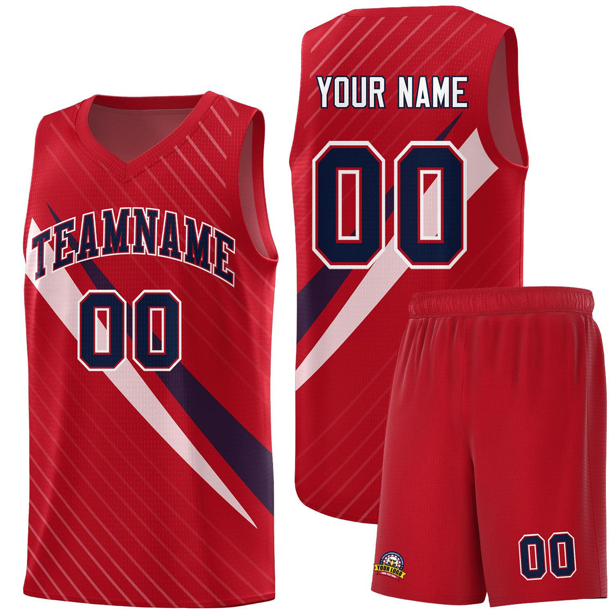 Custom Red Diagonal Pinstripe Pattern Color Block Sports Uniform Basketball Jersey|KXKSHOP