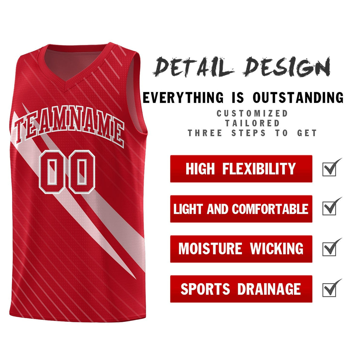 Custom Red Diagonal Pinstripe Pattern Color Block Sports Uniform Basketball Jersey|KXKSHOP