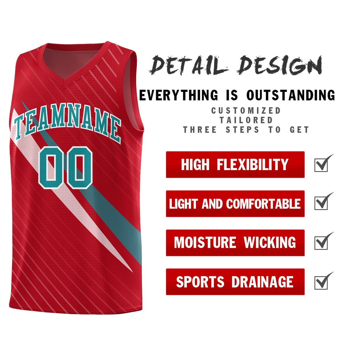 Custom Red Diagonal Pinstripe Pattern Color Block Sports Uniform Basketball Jersey|KXKSHOP