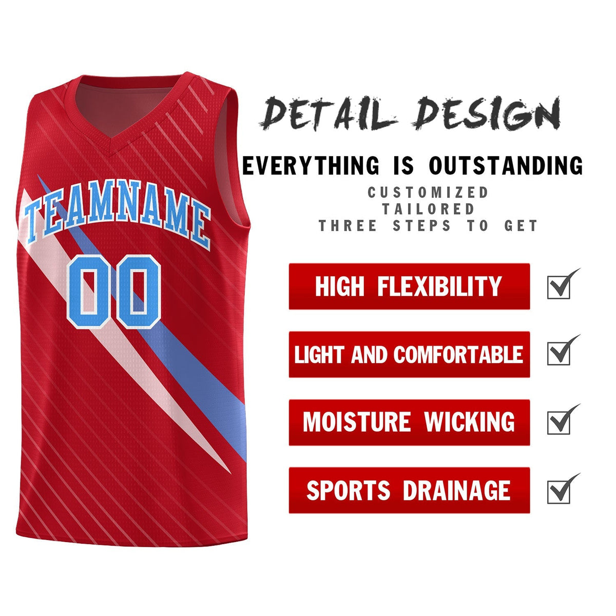 Custom Red Diagonal Pinstripe Pattern Color Block Sports Uniform Basketball Jersey|KXKSHOP