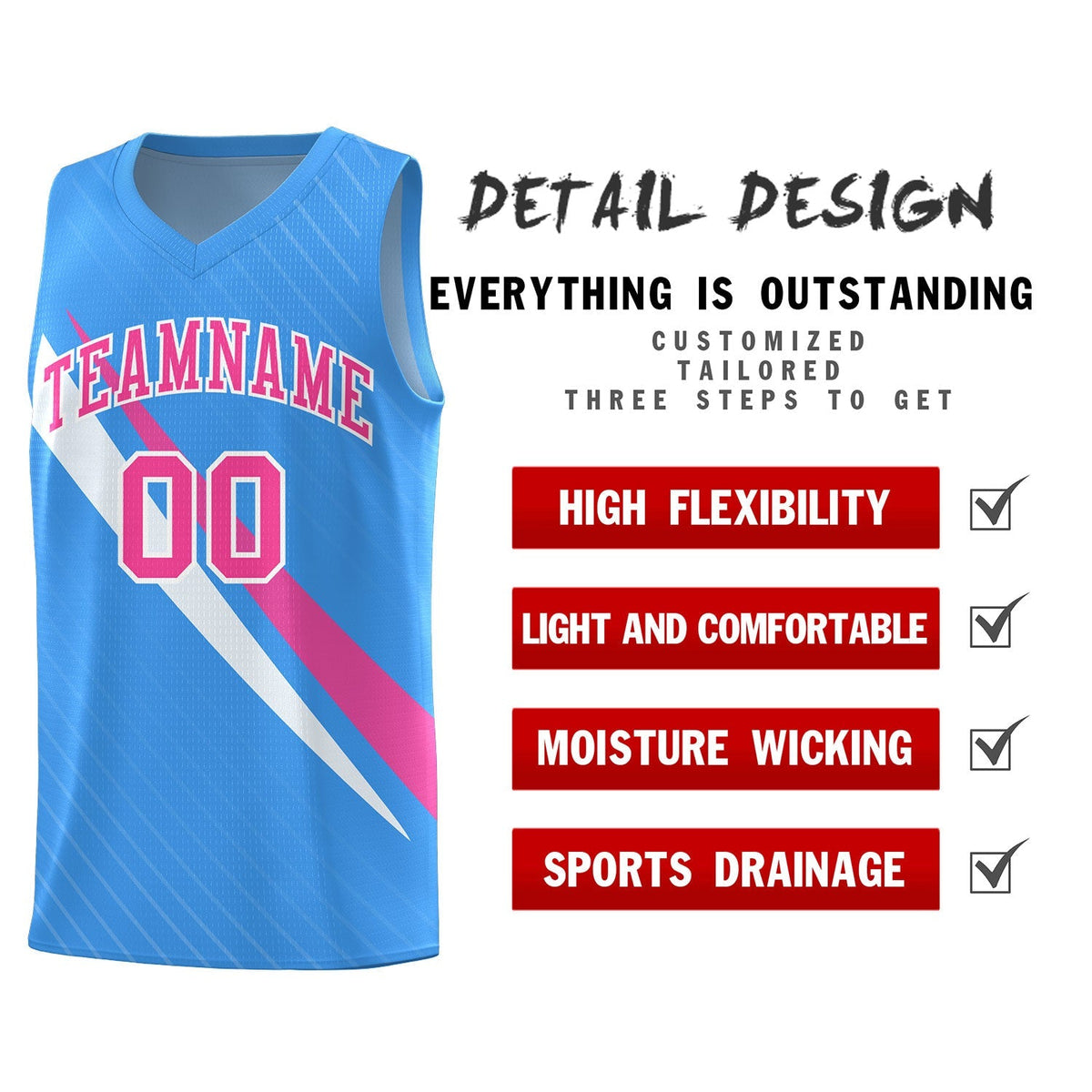 Custom Light Blue Diagonal Pinstripe Pattern Color Block Sports Uniform Basketball Jersey|KXKSHOP