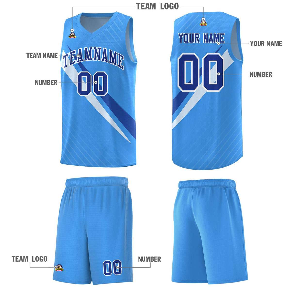 Custom Light Blue Diagonal Pinstripe Pattern Color Block Sports Uniform Basketball Jersey|KXKSHOP