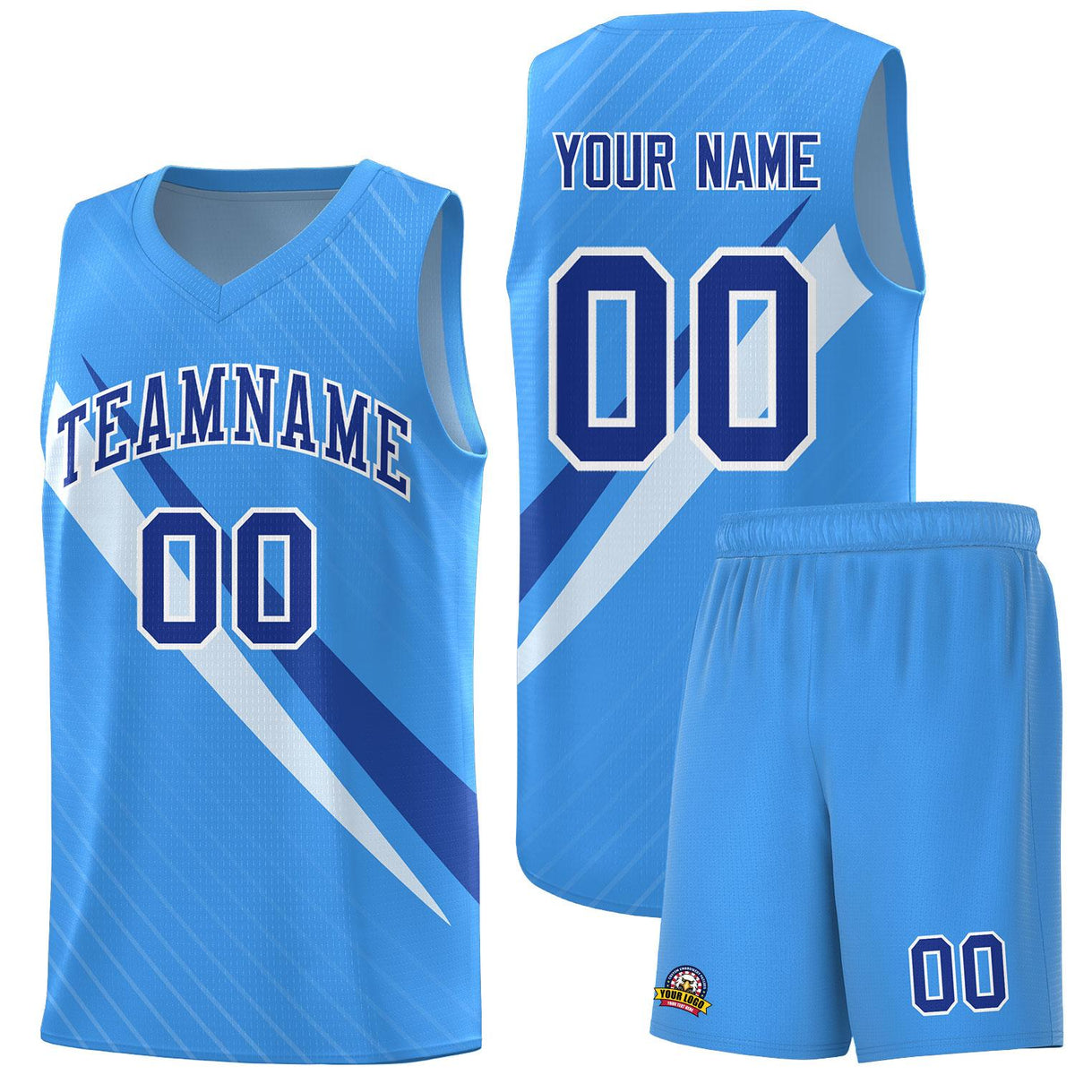 Custom Light Blue Diagonal Pinstripe Pattern Color Block Sports Uniform Basketball Jersey|KXKSHOP