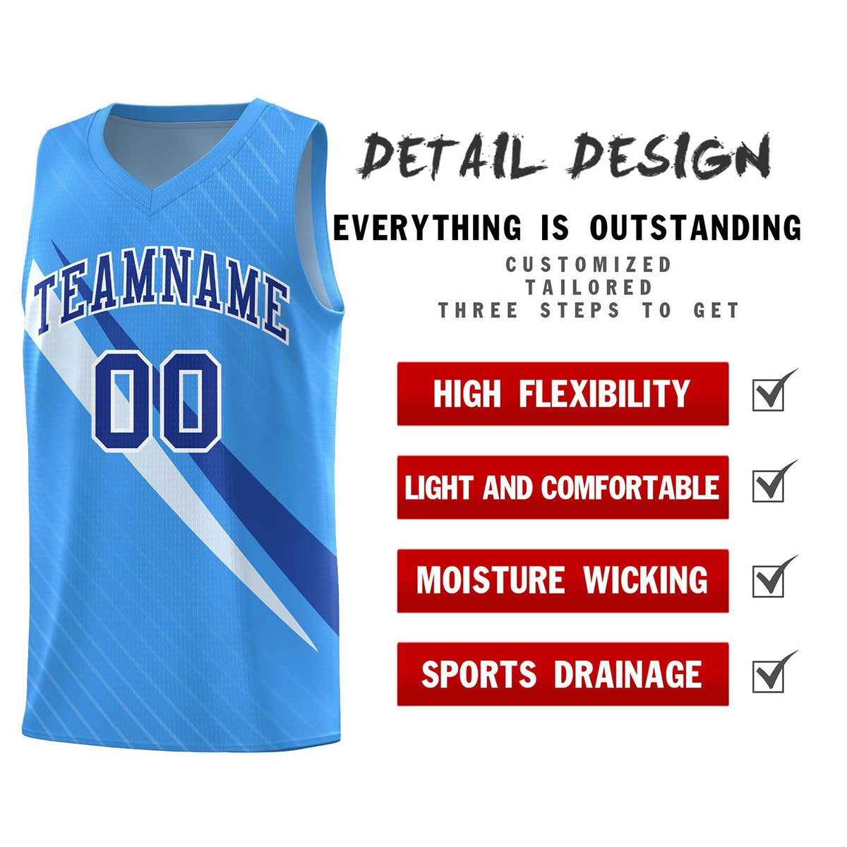 Custom Light Blue Diagonal Pinstripe Pattern Color Block Sports Uniform Basketball Jersey|KXKSHOP