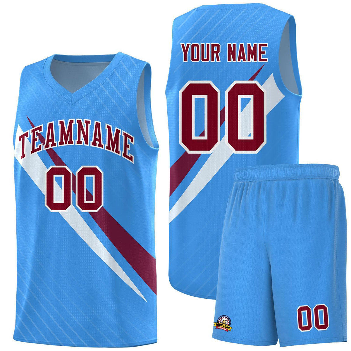 Custom Light Blue Diagonal Pinstripe Pattern Color Block Sports Uniform Basketball Jersey|KXKSHOP