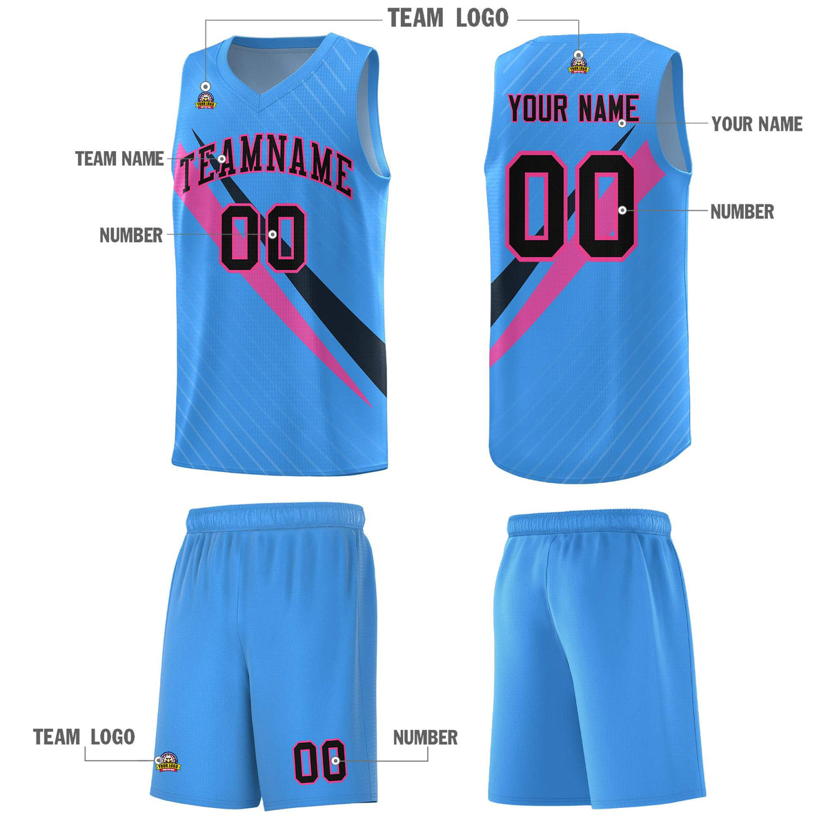 Custom Light Blue Diagonal Pinstripe Pattern Color Block Sports Uniform Basketball Jersey|KXKSHOP