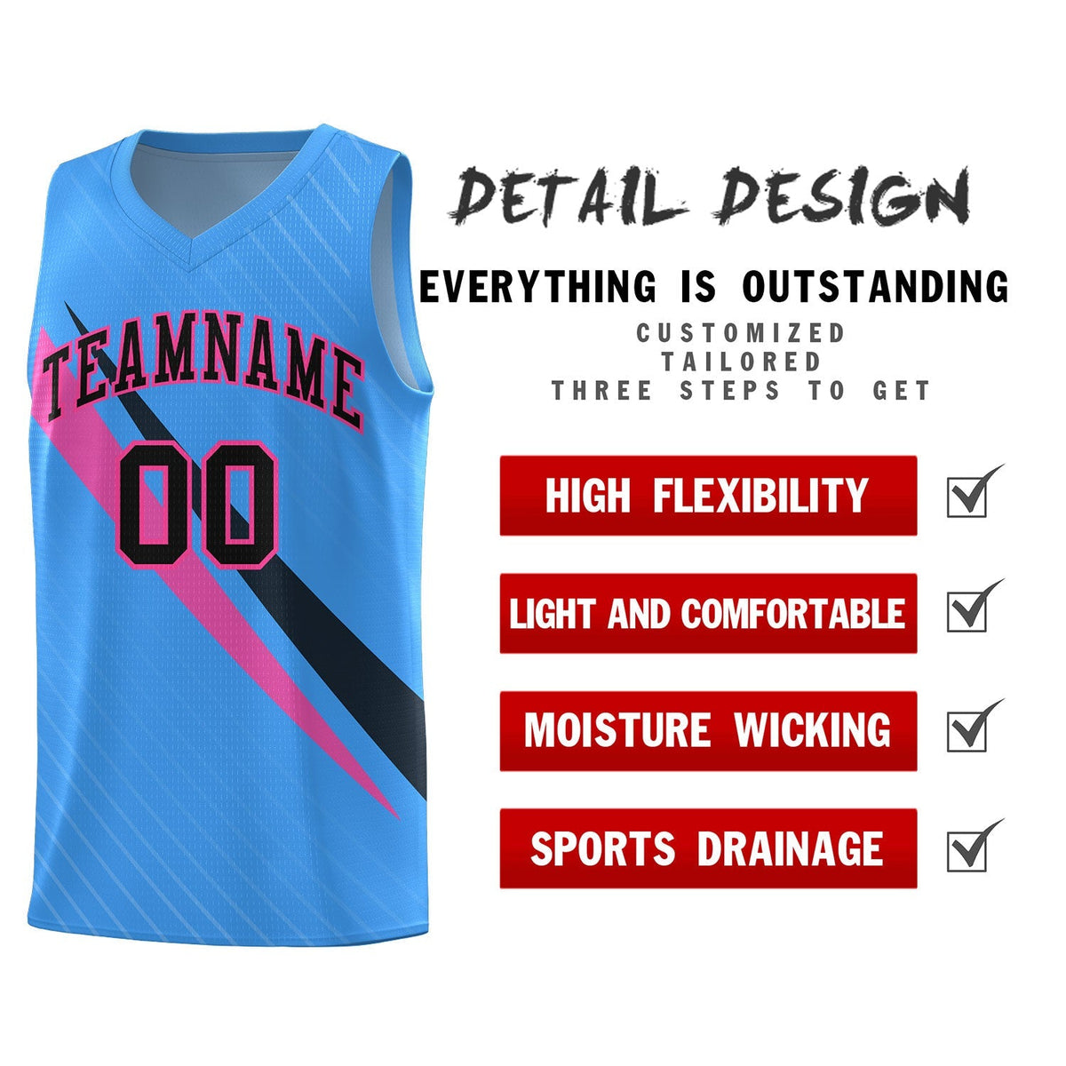 Custom Light Blue Diagonal Pinstripe Pattern Color Block Sports Uniform Basketball Jersey|KXKSHOP