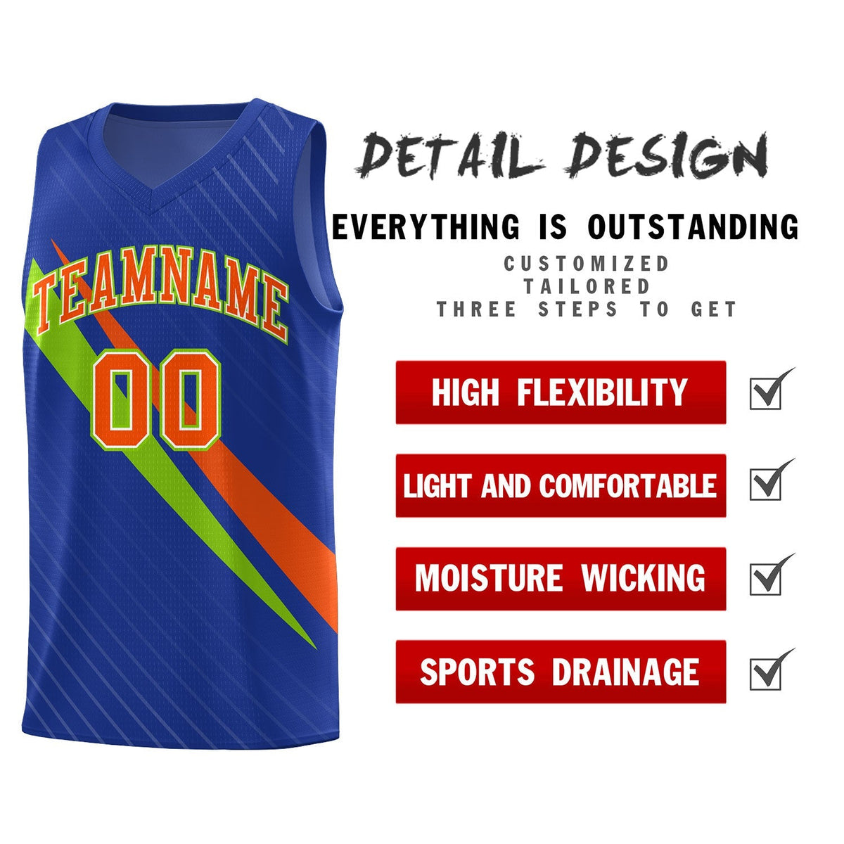Custom Royal Diagonal Pinstripe Pattern Color Block Sports Uniform Basketball Jersey|KXKSHOP