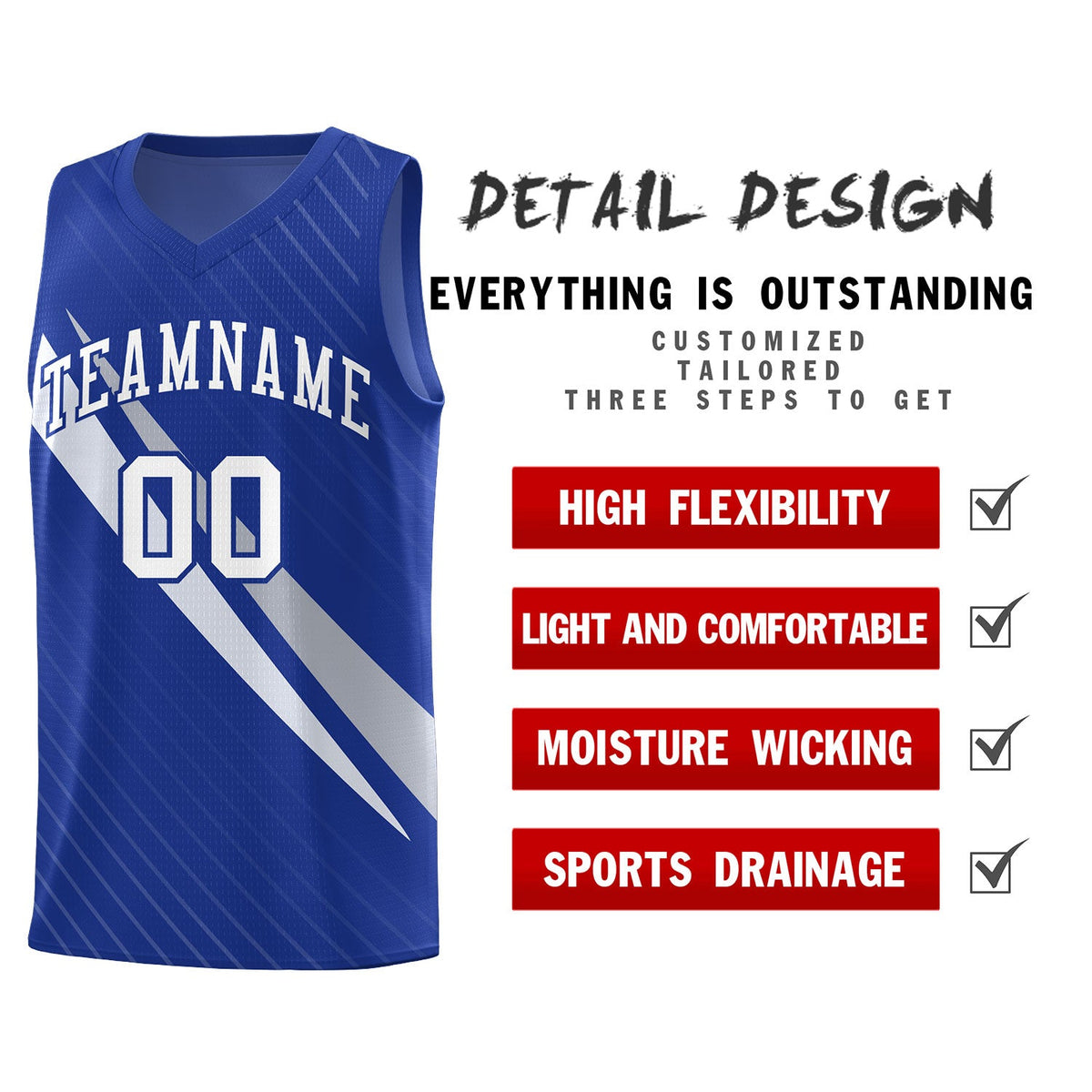 Custom Royal Diagonal Pinstripe Pattern Color Block Sports Uniform Basketball Jersey|KXKSHOP