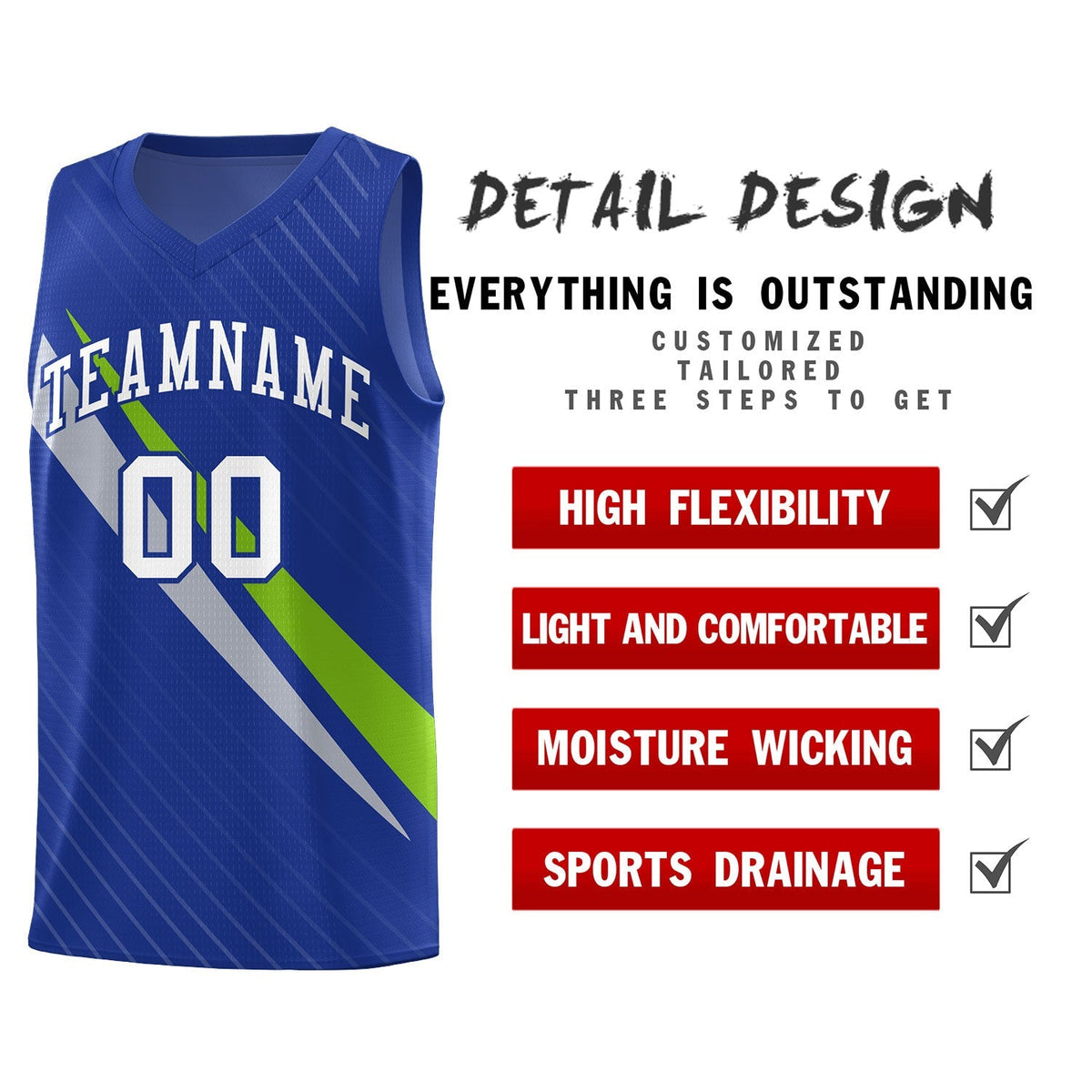 Custom Royal Diagonal Pinstripe Pattern Color Block Sports Uniform Basketball Jersey|KXKSHOP