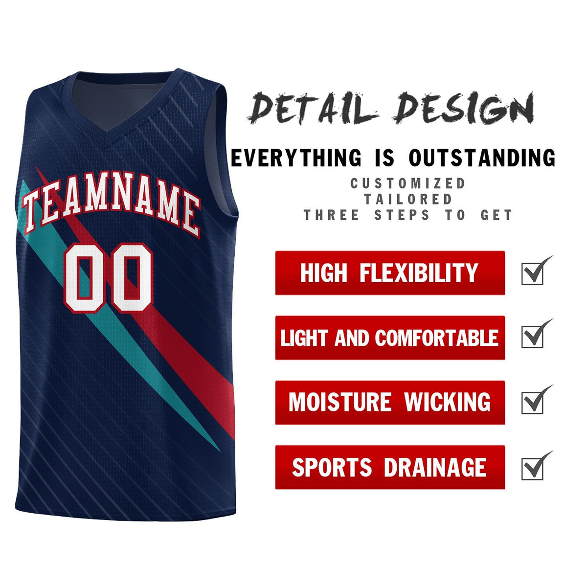 Custom Navy Diagonal Pinstripe Pattern Color Block Sports Uniform Basketball Jersey|KXKSHOP
