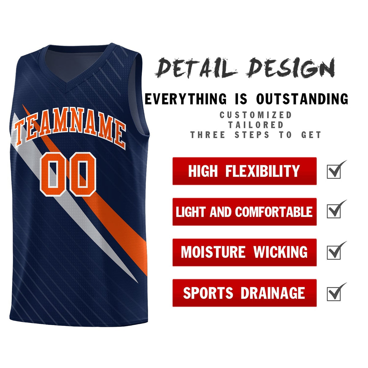 Custom Navy Diagonal Pinstripe Pattern Color Block Sports Uniform Basketball Jersey|KXKSHOP