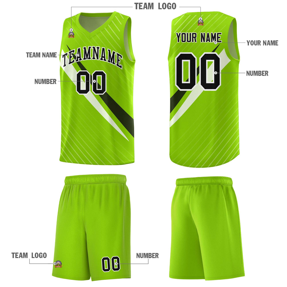 Custom Neon Green Diagonal Pinstripe Pattern Color Block Sports Uniform Basketball Jersey|KXKSHOP