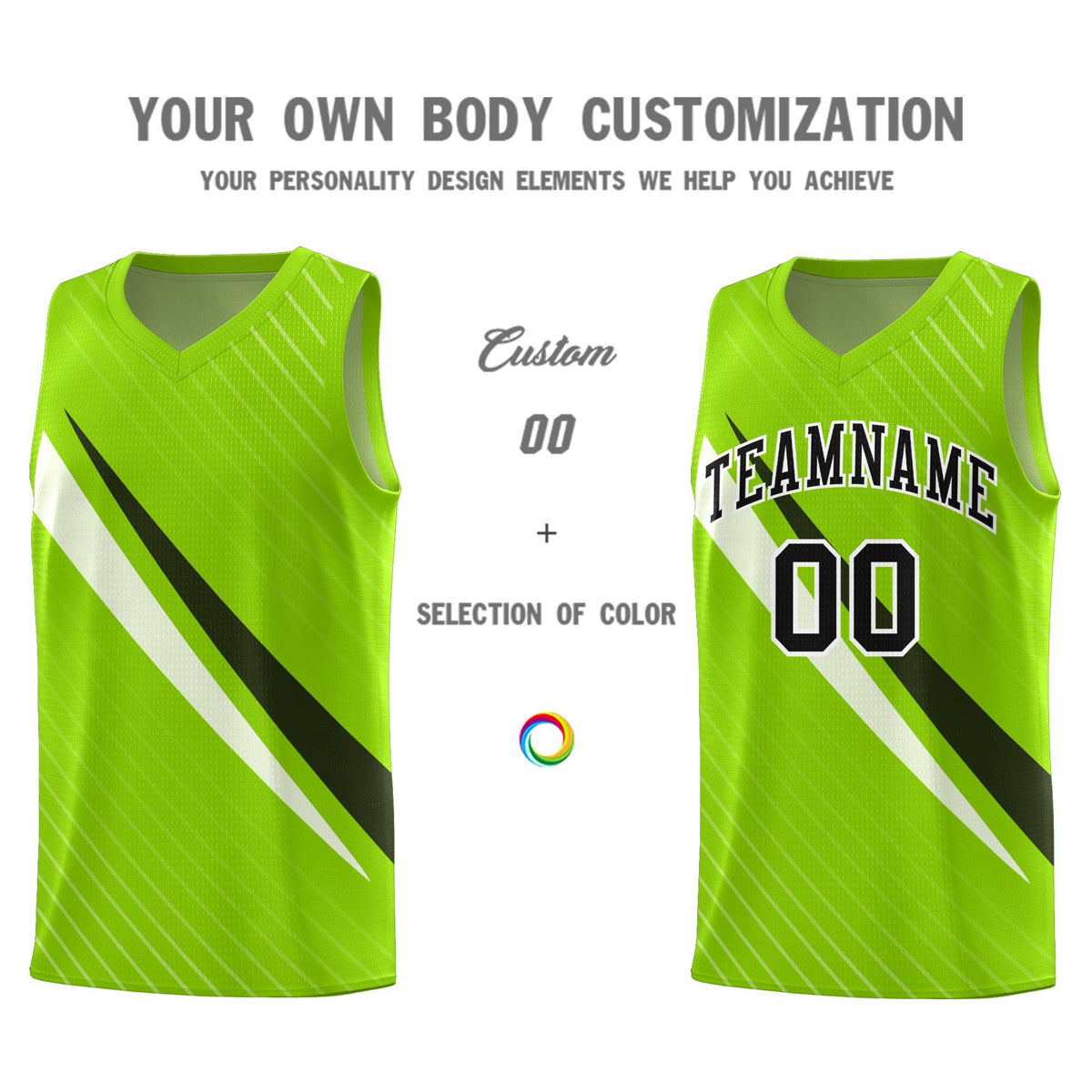 Custom Neon Green Diagonal Pinstripe Pattern Color Block Sports Uniform Basketball Jersey|KXKSHOP