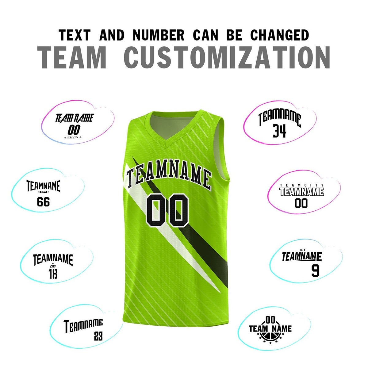 Custom Neon Green Diagonal Pinstripe Pattern Color Block Sports Uniform Basketball Jersey|KXKSHOP