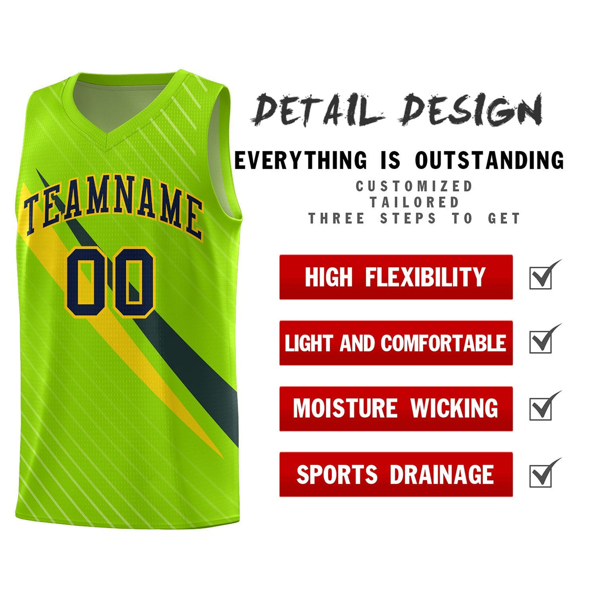 Custom Neon Green Diagonal Pinstripe Pattern Color Block Sports Uniform Basketball Jersey|KXKSHOP