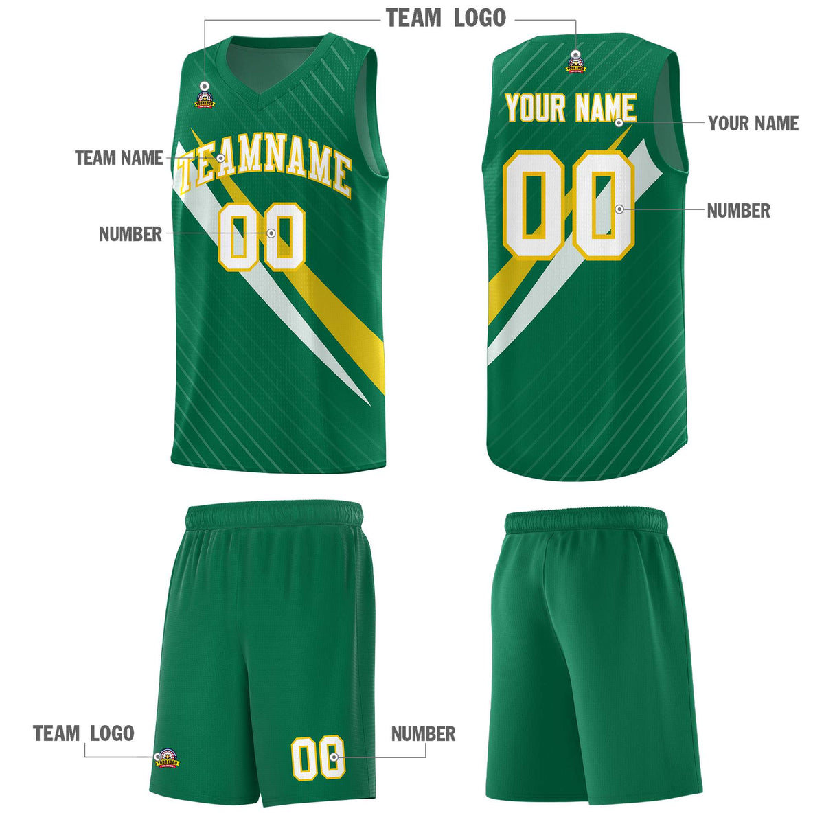 Custom Kelly Green Diagonal Pinstripe Pattern Color Block Sports Uniform Basketball Jersey|KXKSHOP