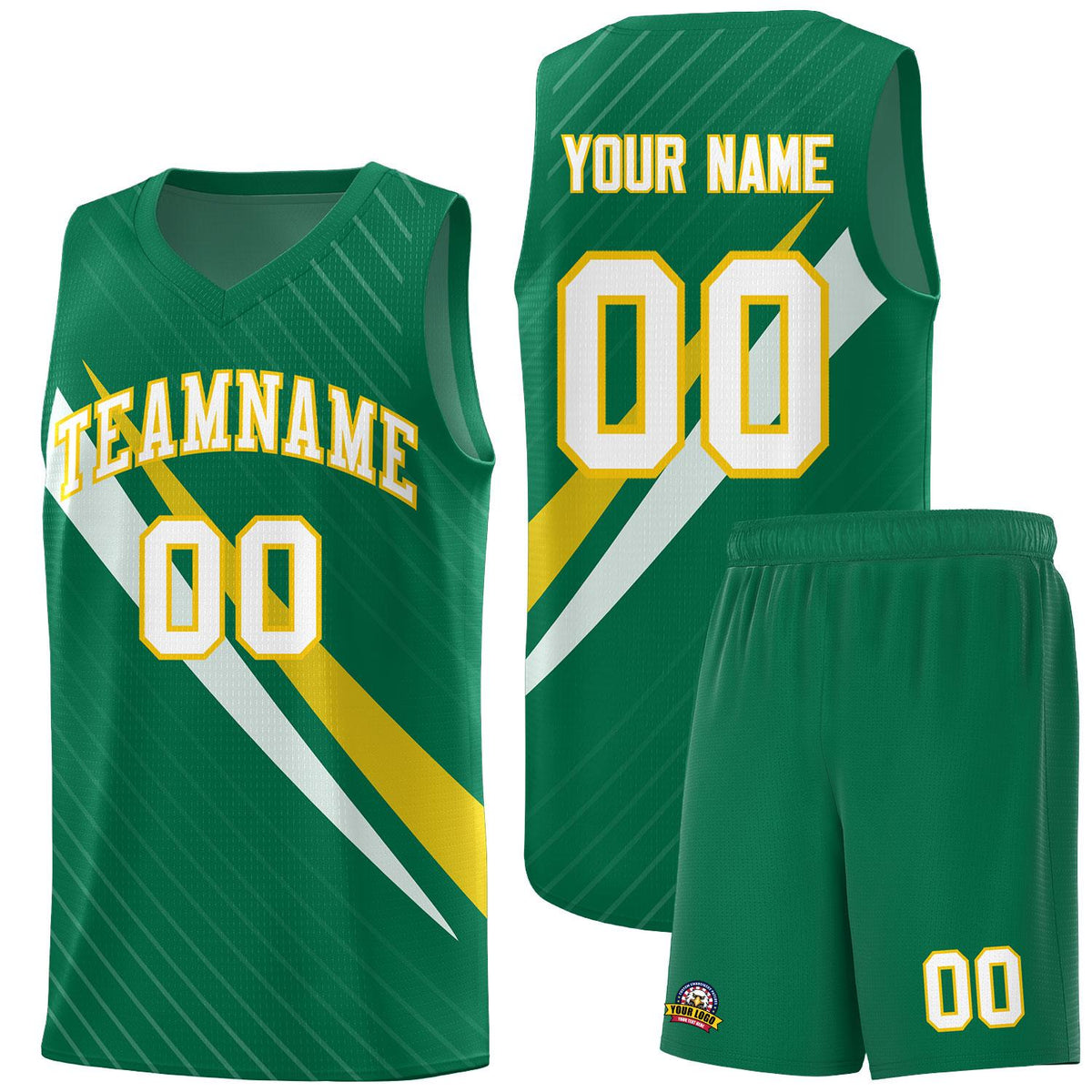 Custom Kelly Green Diagonal Pinstripe Pattern Color Block Sports Uniform Basketball Jersey|KXKSHOP