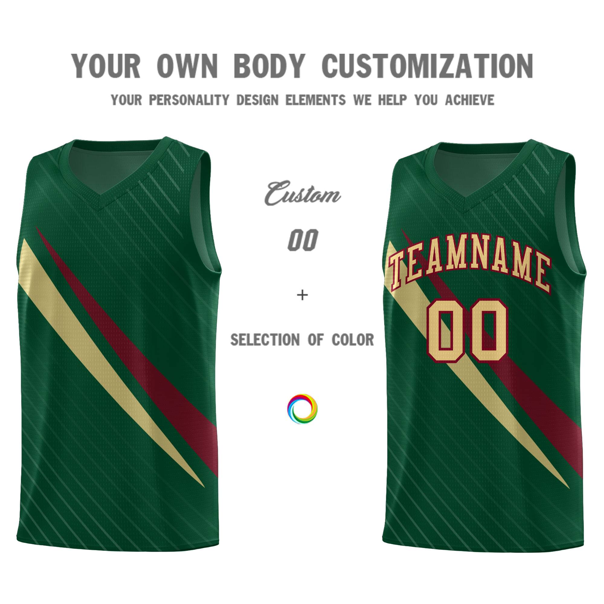 Custom Hunter Green Diagonal Pinstripe Pattern Color Block Sports Uniform Basketball Jersey|KXKSHOP