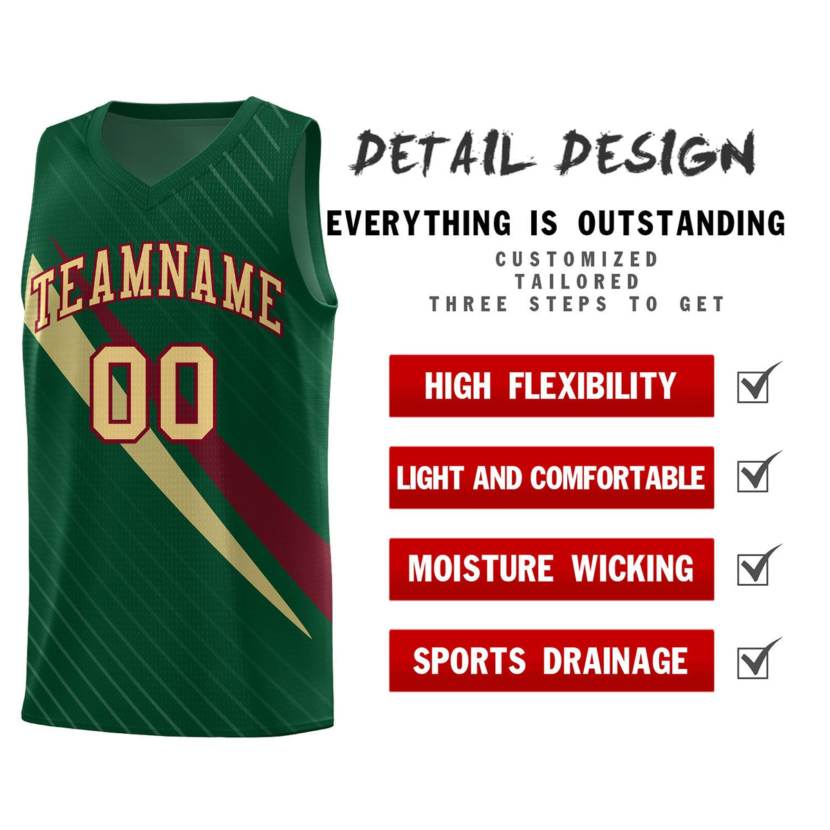 Custom Hunter Green Diagonal Pinstripe Pattern Color Block Sports Uniform Basketball Jersey|KXKSHOP