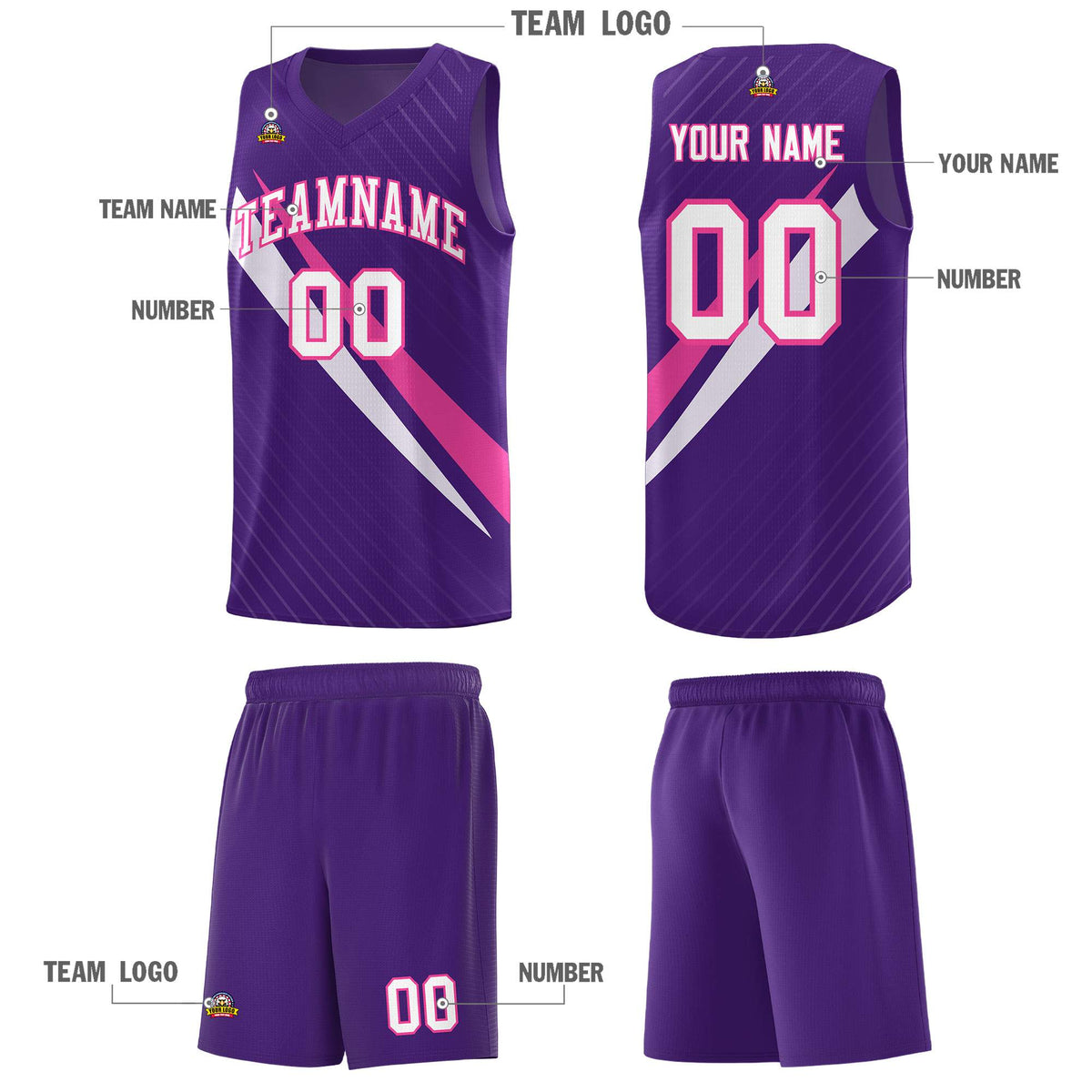 Custom Purple Diagonal Pinstripe Pattern Color Block Sports Uniform Basketball Jersey|KXKSHOP