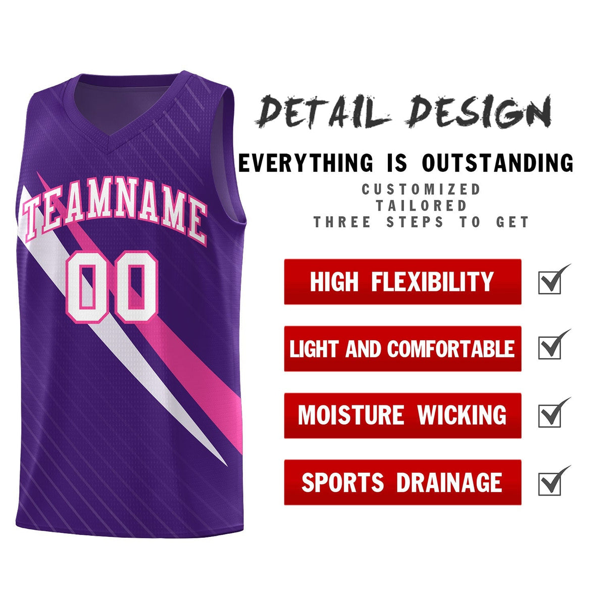 Custom Purple Diagonal Pinstripe Pattern Color Block Sports Uniform Basketball Jersey|KXKSHOP