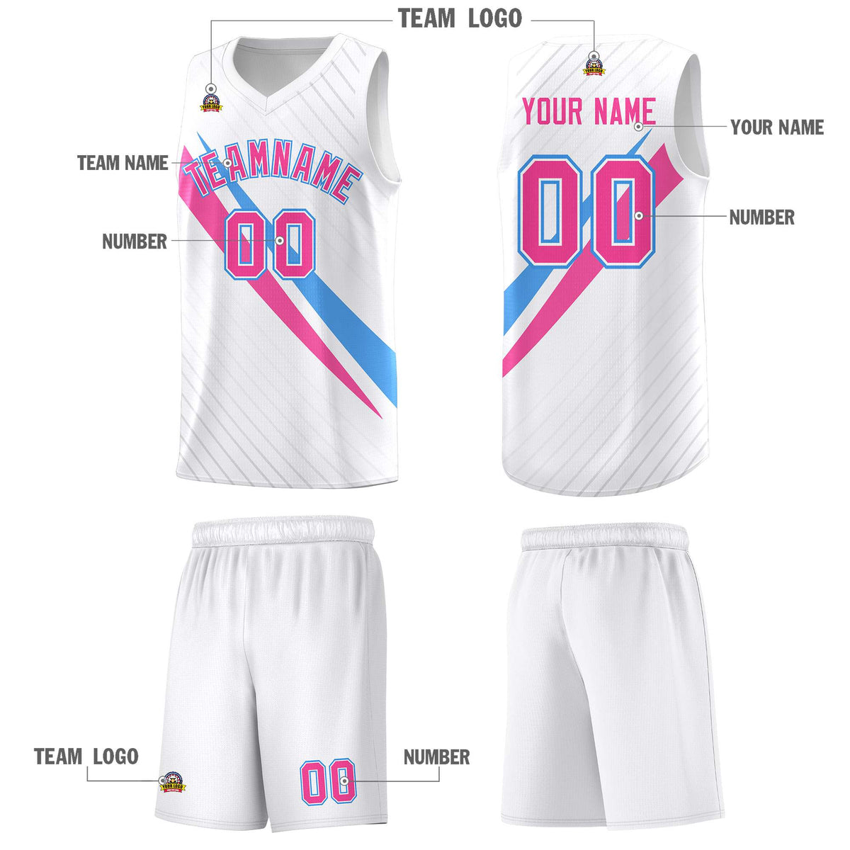 Custom White Diagonal Pinstripe Pattern Color Block Sports Uniform Basketball Jersey|KXKSHOP