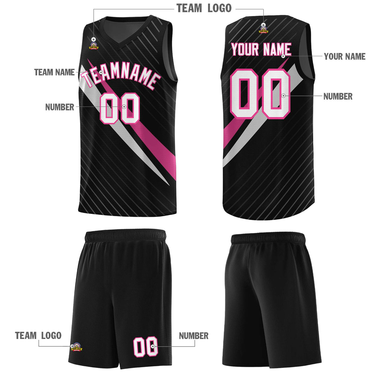 Custom Black Diagonal Pinstripe Pattern Color Block Sports Uniform Basketball Jersey|KXKSHOP