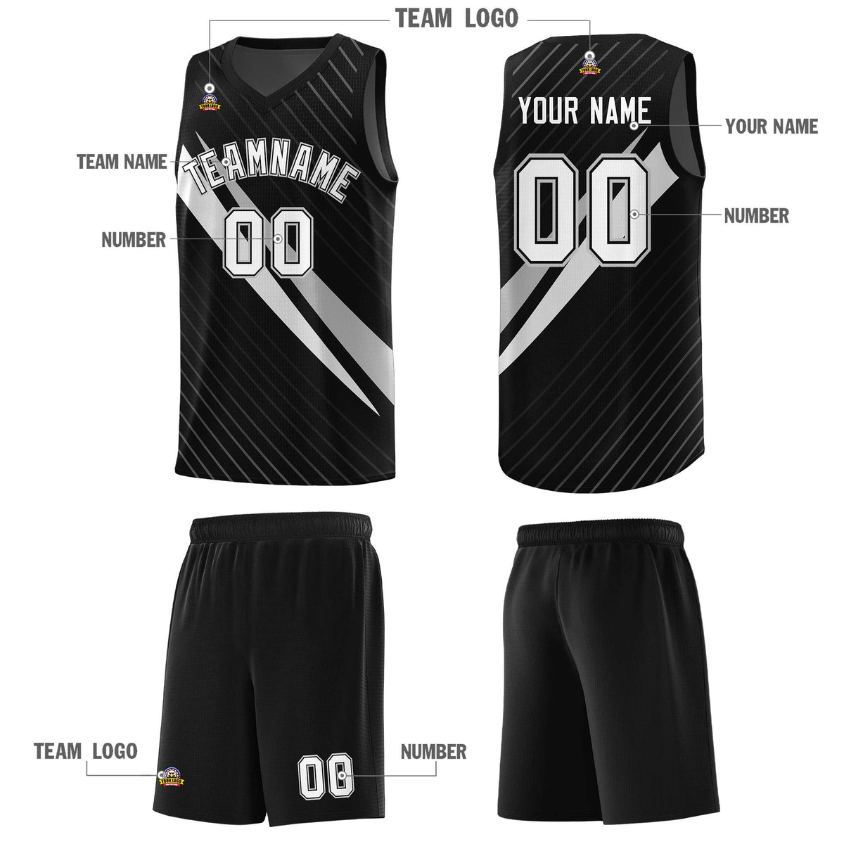 Custom Black Diagonal Pinstripe Pattern Color Block Sports Uniform Basketball Jersey|KXKSHOP