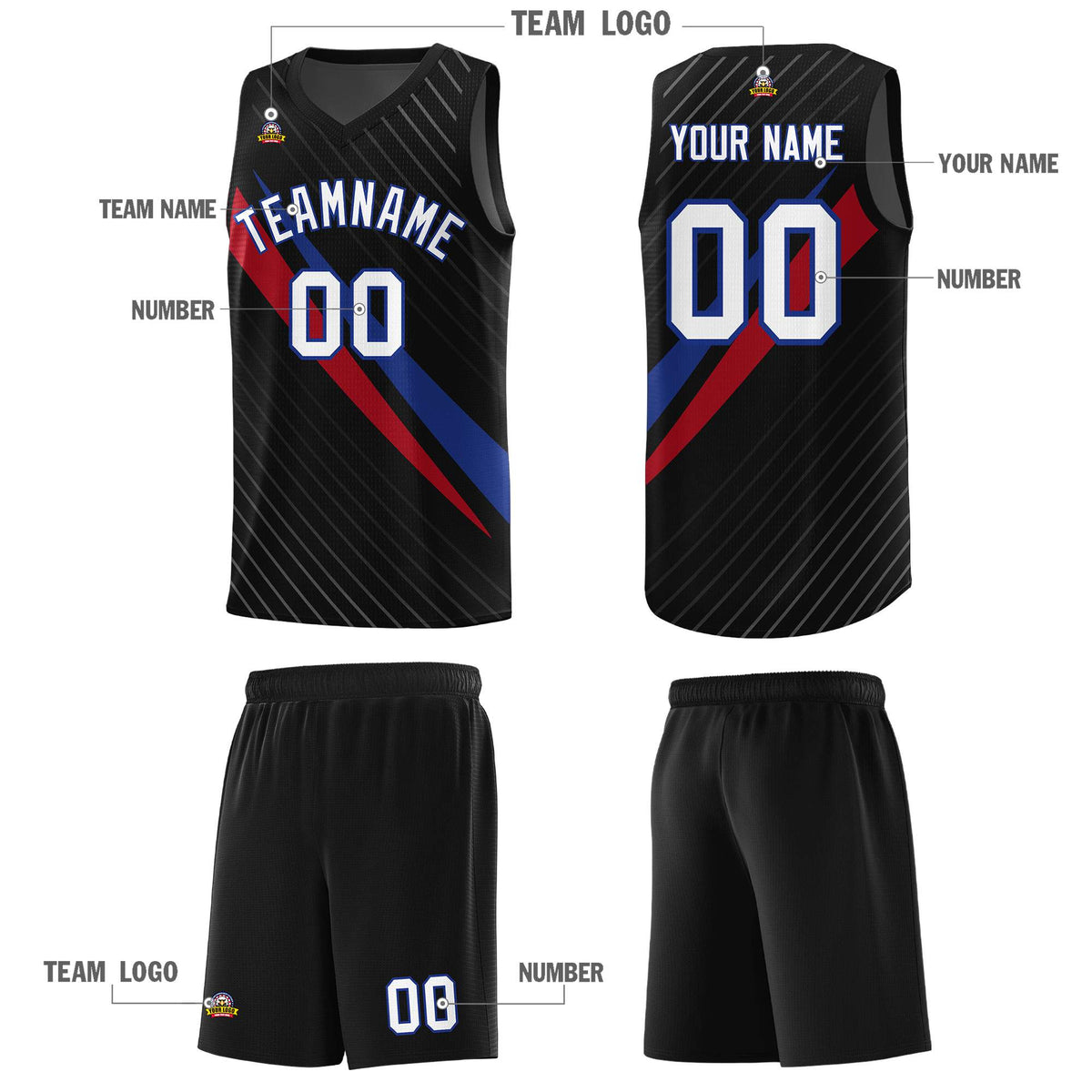 Custom Black Diagonal Pinstripe Pattern Color Block Sports Uniform Basketball Jersey|KXKSHOP