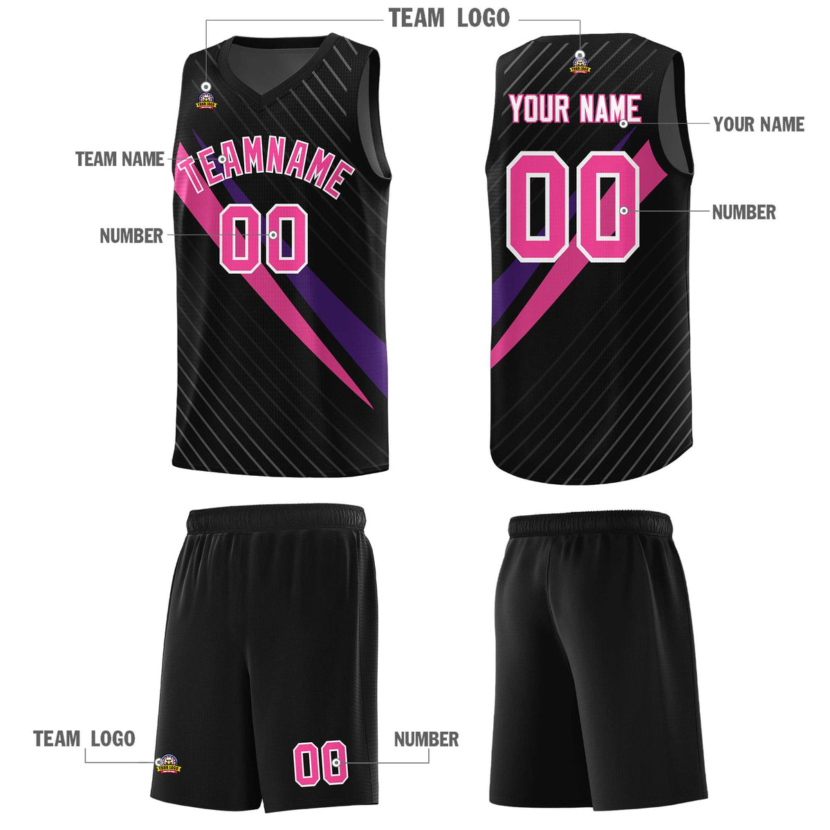 Custom Black Diagonal Pinstripe Pattern Color Block Sports Uniform Basketball Jersey|KXKSHOP