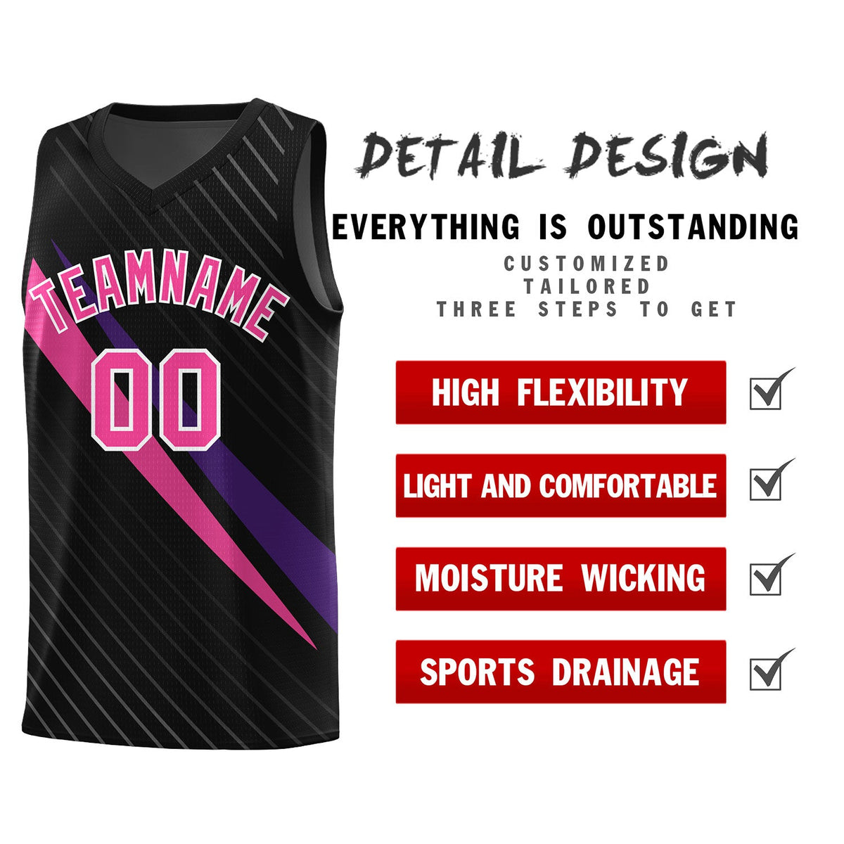 Custom Black Diagonal Pinstripe Pattern Color Block Sports Uniform Basketball Jersey|KXKSHOP