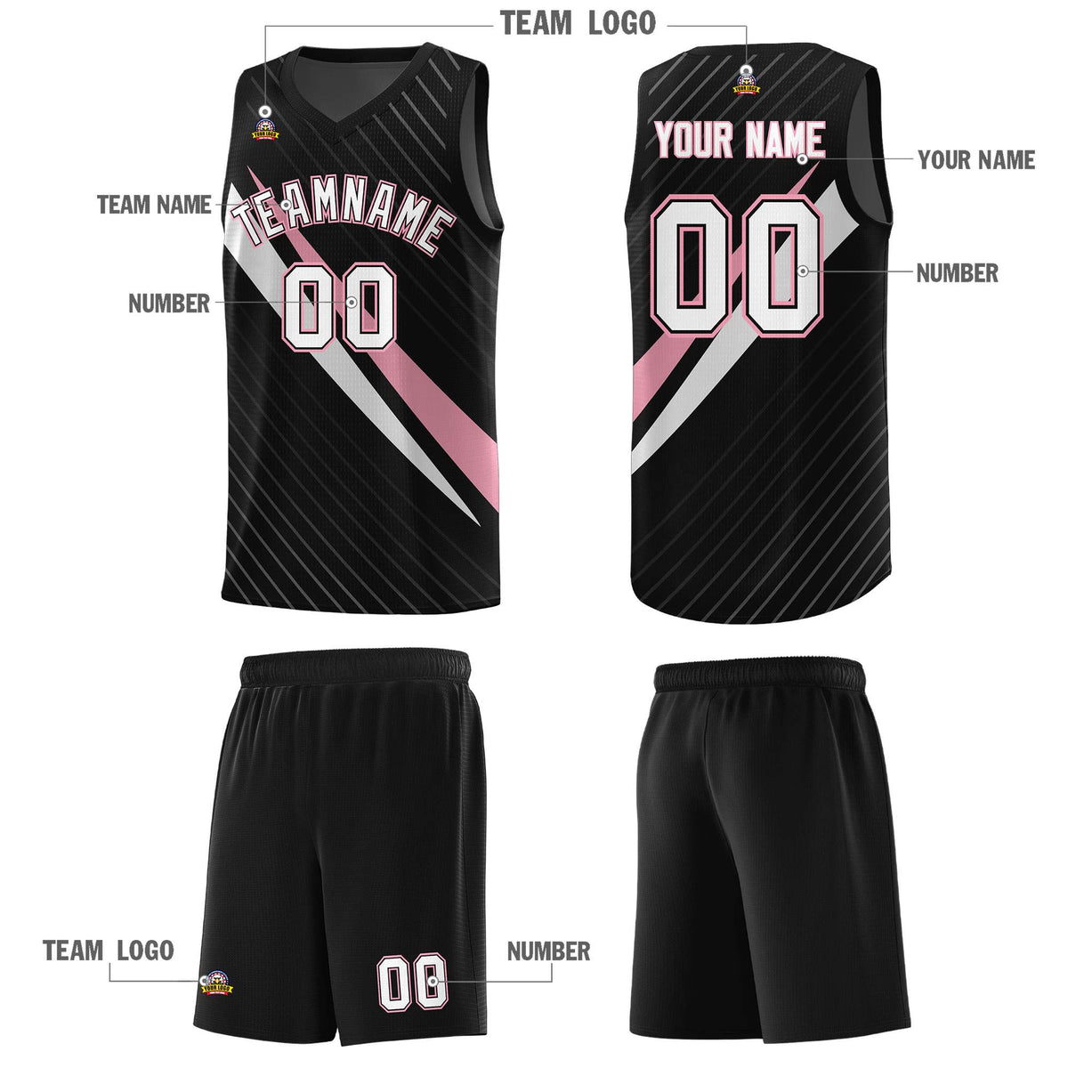 Custom Black Diagonal Pinstripe Pattern Color Block Sports Uniform Basketball Jersey|KXKSHOP