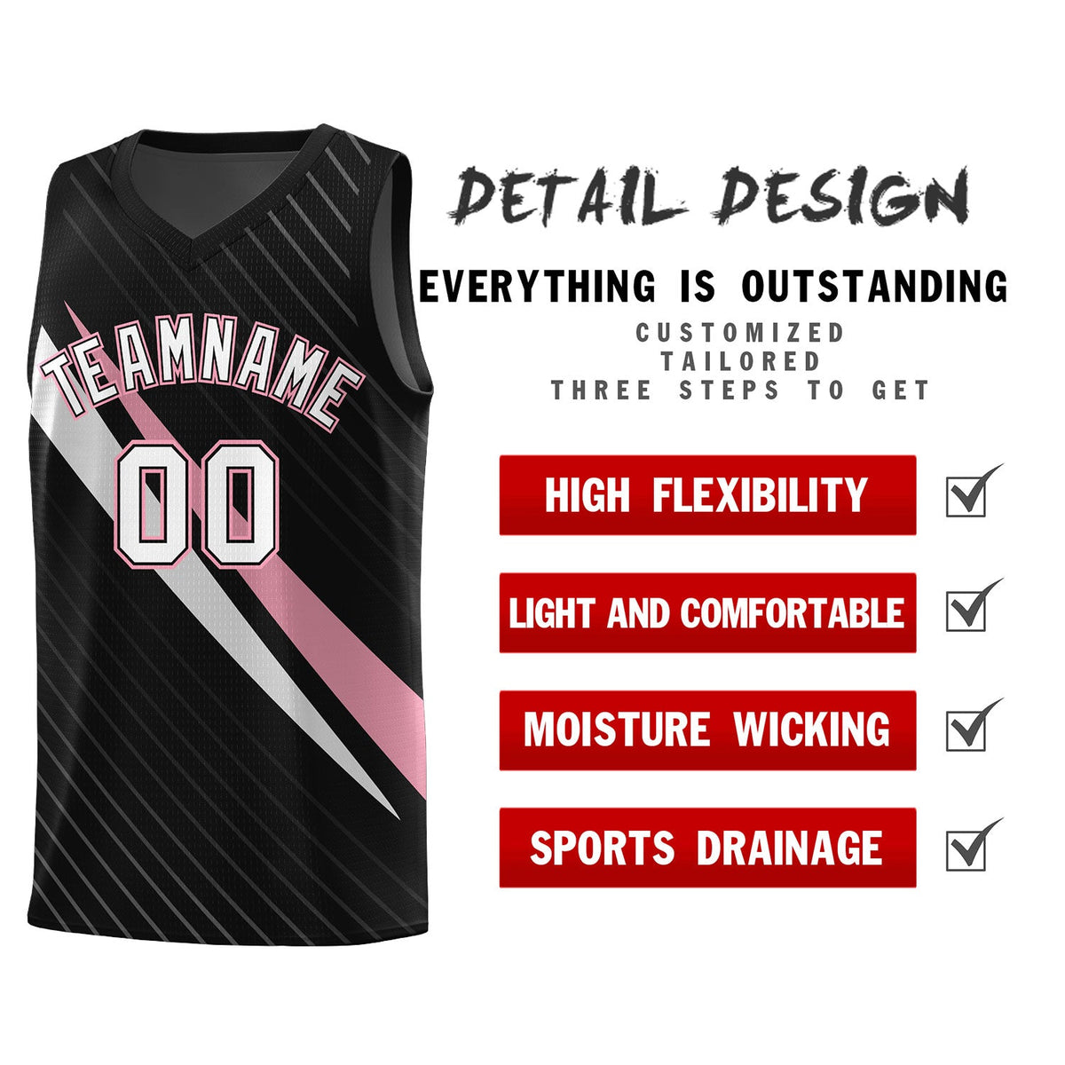 Custom Black Diagonal Pinstripe Pattern Color Block Sports Uniform Basketball Jersey|KXKSHOP
