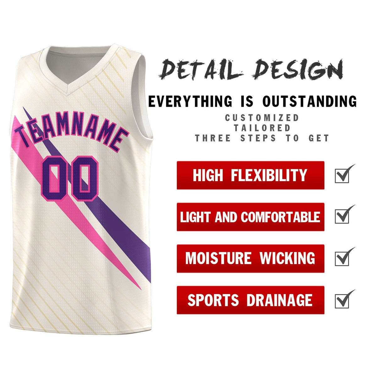 Custom Cream Diagonal Pinstripe Pattern Color Block Sports Uniform Basketball Jersey|KXKSHOP