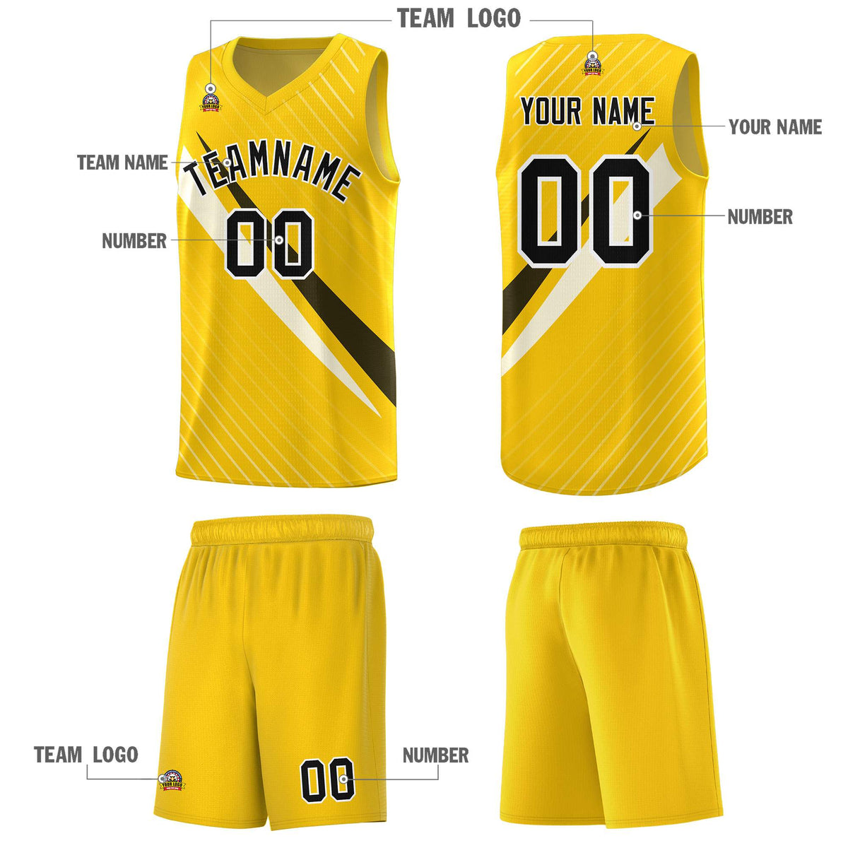Custom Gold Diagonal Pinstripe Pattern Color Block Sports Uniform Basketball Jersey|KXKSHOP