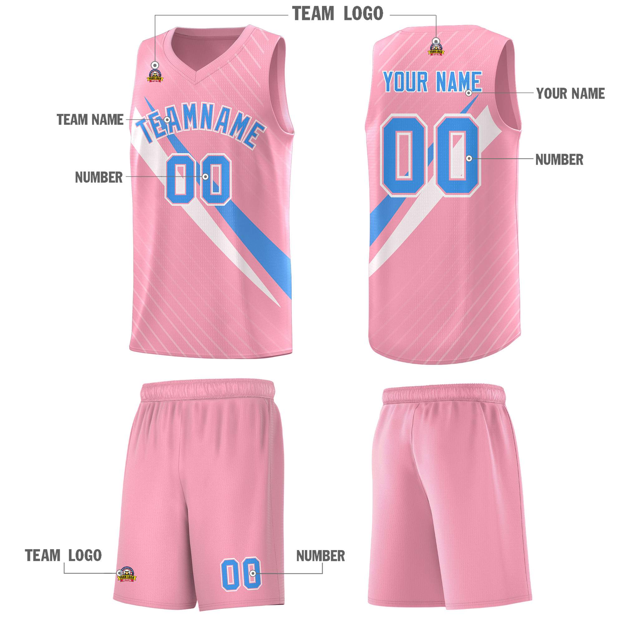 Custom Light Pink Diagonal Pinstripe Pattern Color Block Sports Uniform Basketball Jersey|KXKSHOP