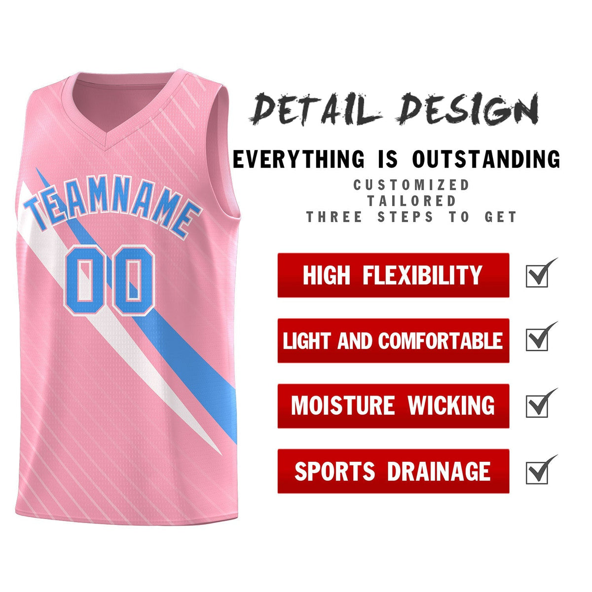 Custom Light Pink Diagonal Pinstripe Pattern Color Block Sports Uniform Basketball Jersey|KXKSHOP