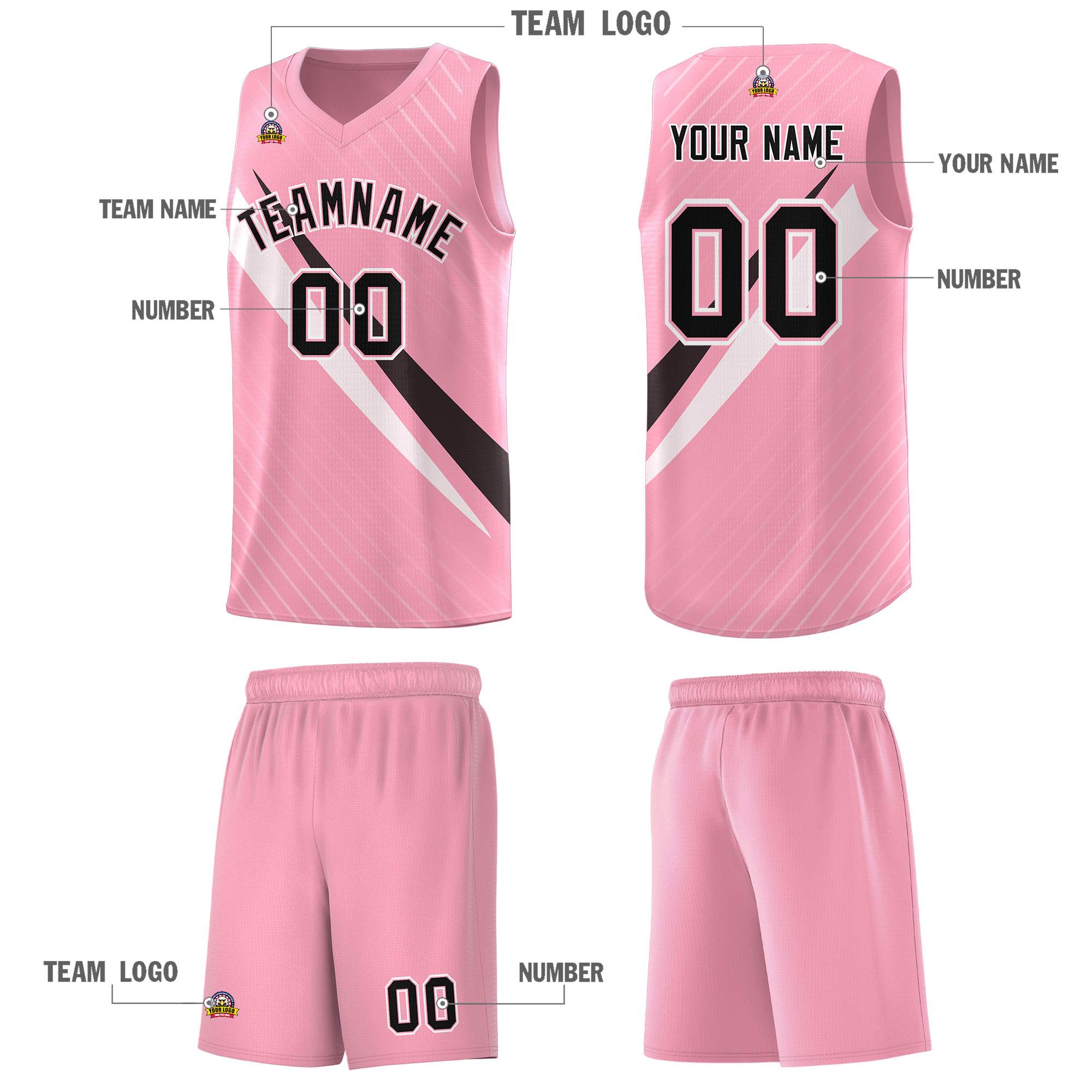 Custom Light Pink Diagonal Pinstripe Pattern Color Block Sports Uniform Basketball Jersey|KXKSHOP