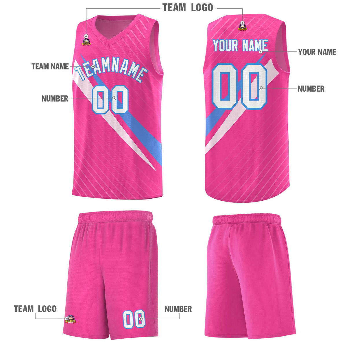 Custom Pink Diagonal Pinstripe Pattern Color Block Sports Uniform Basketball Jersey|KXKSHOP